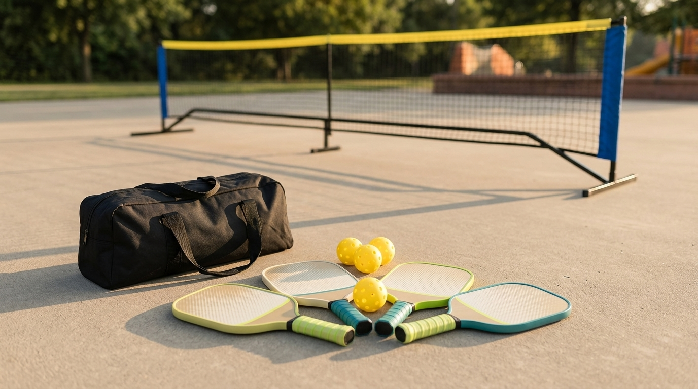 Pack de location de matériel de pickleball à Nancy : filet, raquettes, balles et sac de transport